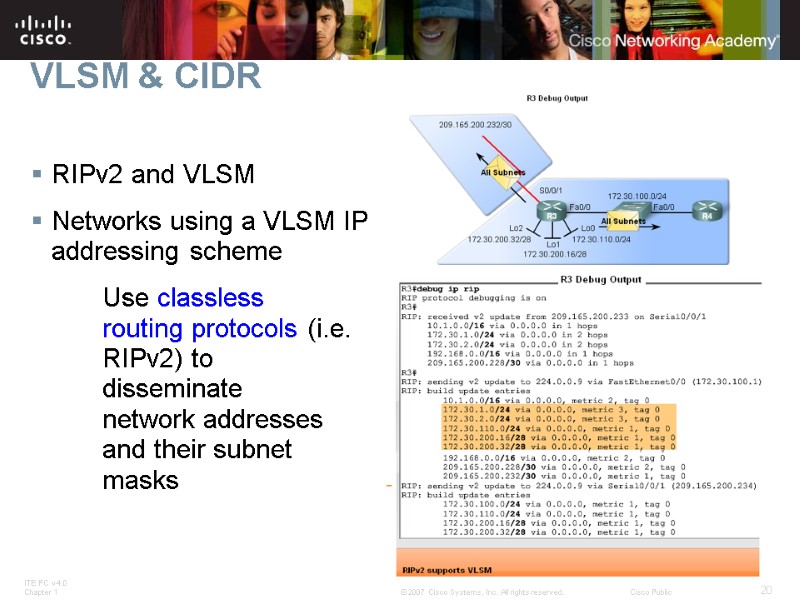 VLSM & CIDR RIPv2 and VLSM Networks using a VLSM IP addressing scheme 